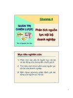 Chương 4 QU N TR CHI N LƯ CPhân tích ngu n l cn ib doanh nghi pTi n sĩ Nguy n Văn S.nM c tiêu nghiên c u1. Phân tích các y u t ngu n l c n i b và tác ñ ng c a chúng ñ n chu i giá tr . 2. Tìm hi u cách th c ki m soát ngu n l c n i b c a doanh nghi p pot