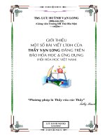 GIỚI THIỆU một số BÀI VIẾT HAY về HÓA HỌC CỦA THẦY VẠN LONG