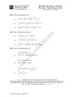 ĐỀ KIỂM TRA SỐ 01 - NĂM 2012 Môn: Toán – Chuyên đề Đại số Sơ cấp doc