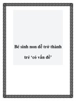 Bé sinh non dễ trở thành trẻ ‘có vấn đề’ potx