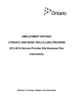 EMPLOYMENT ONTARIO LITERACY AND BASIC SKILLS (LBS) PROGRAM 2013-2014 Service Provider Site Business Plan Instructions docx