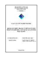 khảo sát hiện trạng và đề xuất giải pháp cơ giới hóa sản xuất lúa ở tỉnh hậu giang