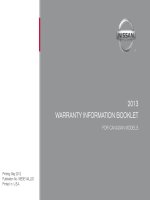 NISSAN 2013 WARRANTY INFORMATION FOR CANADIAN MODEL HƯỚNG dẫn bảo HÀNH