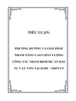 Phương hướng và giải pháp nhằm nâng cao chất lượng công tác thẩm định dự án đầu tư vay vốn tại SGDI – NHPTVN