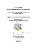 Brief Summary Institute of Medicine Regional Symposium Progress in Preventing Childhood Obesity: Focus on Industry docx