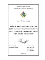 Luận văn: PHÂN TÍCH HIỆU QUẢ HOẠT ĐỘNG TÍN DỤNG TẠI NGÂN HÀNG NÔNG NGHIỆP VÀ PHÁT TRIỂN NÔNG THÔN HUYỆN PHONG ĐIỀN - THÀNH PHỐ CẦN THƠ potx