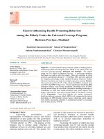 Factors Influencing Health Promoting Behaviors among the Elderly Under the Universal Coverage Program, Buriram Province, Thailand ppt