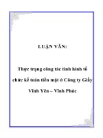 LUẬN VĂN: Thực trạng công tác tình hình tổ chức kế toán tiền mặt ở Công ty Giầy Vĩnh Yên – Vĩnh Phúc docx