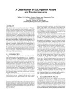 A Classiﬁcation of SQL Injection Attacks and Countermeasures pptx