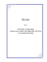 Đề tài: Giới thiệu về ngân hàng thương mại cổ phần xuất nhập khẩu Việt Nam và chi nhánh Hòa Bình potx