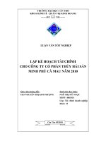 lập kế hoạch tài chính cho công ty cổ phần thủy hải sản minh phú cà mau năm 2010