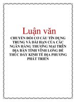Luận văn: CHUYỂN ĐỔI CƠ CẤU TÍN DỤNG TRUNG VÀ DÀI HẠN CỦA CÁC NGÂN HÀNG THƯƠNG MẠI TRÊN ĐỊA BÀN TỈNH VĨNH LONG ĐỂ THÚC ĐẨY KINH TẾ ĐỊA PHƯƠNG PHÁT TRIỂN pptx