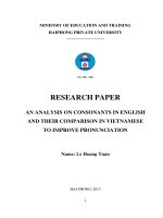 An analysis on consonants in english and their comparison in Vietnamese to improve pronouncitation