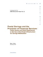 Postal Savings and the Provision of Financial Services: Policy Issues and Asian Experiences in the Use of the Postal Infrastructure for Savings Mobilization pdf