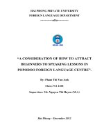 A consideration of how to attract beginners to speaking lessons in Popodoo Foreign Language Centre