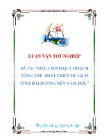 luận văn: ĐIỀU CHỈNH QUY HOẠCH TỔNG THỂ PHÁT TRIỂN DU LỊCH TỈNH HẢI DƯƠNG ĐẾN NĂM 2020 pptx