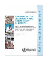 TOWARDS BETTER LEADERSHIP AND MANAGEMENT IN HEALTH: REPORT ON AN INTERNATIONAL CONSULTATION ON STRENGTHENING LEADERSHIP AND MANAGEMENT IN LOW-INCOME COUNTRIES potx