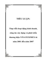 TIỂU LUẬN: Thực tiễn hoạt động kinh doanh, công tác xây dựng và phát triển thương hiệu VINATEXIMEX từ năm 2001 đến năm 2007 pot