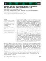 Báo cáo khoa học: Stability and ﬁbril formation properties of human and ﬁsh transthyretin, and of the Escherichia coli transthyretin-related protein potx