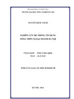 Tóm tắt luận án NGHIÊN CỨU HỆ THỐNG TÍN DỤNG NÔNG THÔN NGOẠI THÀNH HÀ NỘI