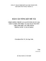 chọn giống thuốc lá lai có năng suất cao, chất lượng tốt phục vụ sản xuất nguyên liệu cho nhu cầu tiêu dùng trong nước và xuất khẩu