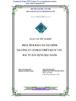 phân tích báo cáo tài chính tại công ty cổ phần thiết kế - tư vấn - đầu tư - xây dựng hậu giang