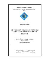 KẾ TOÁN GIÁ THÀNH SẢN PHẨM TẠI    CÔNG TY CỔ PHẦN THỰC PHẨM BÍCH CHI