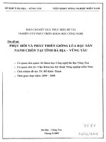 Phục hồi và phát triển giống lúa đặc sản Nanh Chồn tại tỉnh Bà Rịa - Vũng Tàu