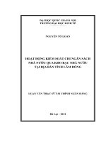 hoạt động kiểm soát chi ngân sách nhà nước qua kho bạc nhà nước tại địa bàn tỉnh lâm đồng