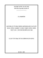 lợi nhuận từ hoạt động kinh doanh tại ngân hàng nông nghiệp và phát triển nông thôn việt nam - chi nhánh đông hà nội