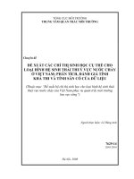 Nghiên cứu cơ sở khoa học và thực tiễn nhằm xây dựng, thử nghiệm bộ chỉ thị sinh học phục vụ quan trắc môi trường các lưu vực sông của việt nam   áp dụng thử nghiệm cho lưu vực sông nhuệ   đáy   đề xuất các chỉ thị sinh học c