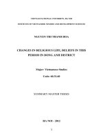 Changes in religious life, beliefs in this period in Dong Anh district = Biến đổi đời sống tôn giáo, tín ngưỡng huyện Đông Anh trong giai đoạn hiện nay