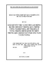 Giải quyết việc làm cho lao động bị thu hồi đất trong quá trình công nghiệp hóa, đô thị hóa ở vùng trọng điểm kinh tế miền trung (qua khảo sát ở quảng nam và đà nẵng)