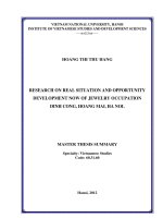 Research on real situation and opportunity development now of jewelry occupation Dinh Cong, Hoang Mai, Ha Noi = Tìm hiểu thực trạng và cơ hội phát triển của nghề kim hoàn Định Công, Hoàng Mai, Hà Nội