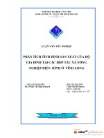 phân tích tình hình sản xuất của hộ gia đình tại các hợp tác xã nông nghiệp điển hình ở vĩnh long