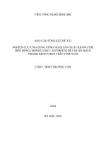 Nghiên cứu ứng dụng công nghệ sản xuất kháng thể đơn dòng (monoclono   antibody) để chuẩn đoán nhanh bệnh virus trên tôm nuôi