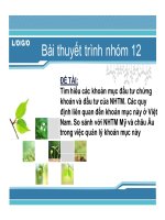 Tìm hiểu các khoản mục đầu tư chứng khoán và đầu tư của NHTM. Các quy định liên quan đến khoản mục này ở Việt Nam. So sánh với NHTM Mỹ và châu Âu trong việc quản lý khoản mục này