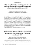 Thực trạng hoạt động can thiệp giảm tác hại dành cho nhóm nghiện chích ma túy và nữ mại dâm tại tỉnh Thanh Hóa năm 2009 pot