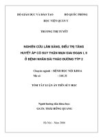 Nghiên cứu lâm sàng, điều trị tăng huyết áp có suy thận mạn giai đoạn I, II ở bệnh nhân đái tháo đường tuýp 2