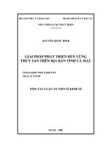 Giải pháp phát triển bền vững thuỷ sản trên địa bàn tỉnh Cà Mau