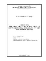 Nghiên cứu điều khiển tối ưu cho hệ điều khiển có phương trình trạng thái dạng suy biến bằng phương pháp số