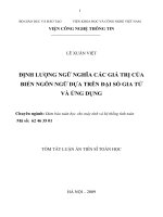 Định lượng ngữ nghĩa các giá trị của biến ngôn ngữ dựa trên đại số gia tử và ứng dụng