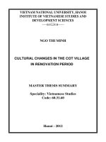 Cultural changes in the Cot village in renovation period = Những biến đổi văn hóa ở làng Cót thời kỳ đổi mới