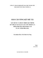 xây dựng và hoàn thiện quy trình kỹ thuật sản xuất cây con thuốc lá theo phương pháp khay lỗ ở các tỉnh phía bắc