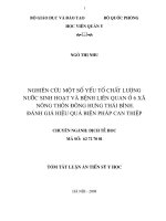 Nghiên cứu một số yếu tố chất lượng nước sinh hoạt và bệnh liên quan ở 6 xã nông thôn Đông Hưng - Thái Bình. Đánh giá hiệu quả biện pháp can thiệp