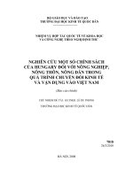 Nghiên cứu chính sách của hungary đối với nông nghiệp, nông thôn, nông dân trong quá trình chuyển đổi kinh tế và vận dụng vào việt nam