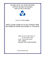 PHÂN LẬP HỆ VI KHUẨN LACTIC CÓ HOẠT TÍNH BACTERIOCIN TRONG HẠT KEFIR VÀ ỨNG DỤNG