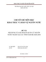 NỘI DUNG của kế HOẠCH QUẢN lý NGUỒN nước NGẦM tại các TỈNH NAM bộ 2020 2030