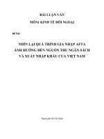 Bài luận văn đề tài nhìn lại quá trình gia nhập AFTA ảnh hưởng đến nguồn thu nhập ngân sách và xuất khẩu của Việt Nam  - môn kinh tế đối ngoại