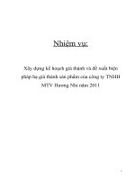 Xây dựng kế hoạch giá thành và đề xuất biệnpháp hạ giá thành sản phẩm của công ty TNHHMTV Hương Nhi năm 2011